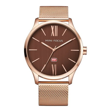 Mens Quartz Watch Rose Gold Steel Mesh Belt Time Scale Rome Show Luminous for Friends Lovers Best Holiday Gift