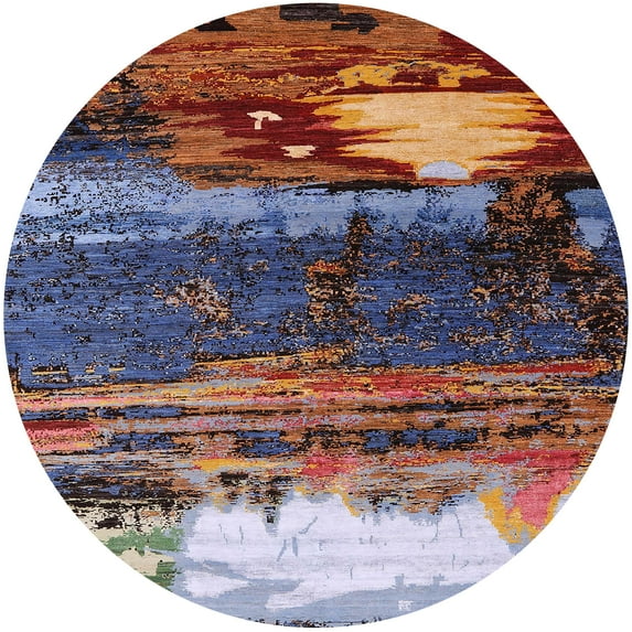 Ahgly Company Indoor Round Mid-Century Modern Dark Gray Oriental Area Rugs, 4' Round