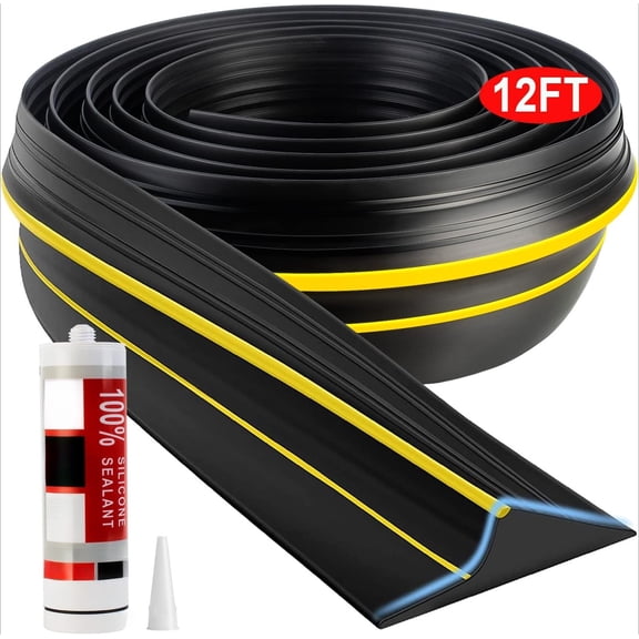 Universal Garage Door Threshold Seal Strip 20FT Kit, Bottom Waterproof Rubber Weather Stripping Replacement(Yellow, 2 Adhesive)