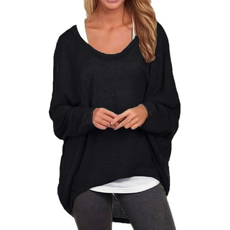 Fashion Women's Round Neck Pure Color Long Sleeve Loose Tops Blouses