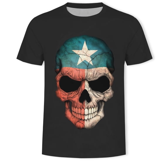 Unique National Flag Design Skull Print Men's Short Sleeve T-Shirt 3D Novelty Skull Cool Skeleton Graphic Tshirt Summer Fashion Top Tee