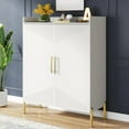 thumbnail image 1 of Tribesigns 6-Tier Large Shoe Cabinet , 30 Pairs Wood Entryway Shoe Rack for Hallway, White & Gold, 1 of 5