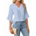 thumbnail image 3 of Women'S 3/4 Length Sleeve Tops Summer Dressy Casual Blouses Work Shirts Chiffon V Neck Outfits Light Blue S, 3 of 8