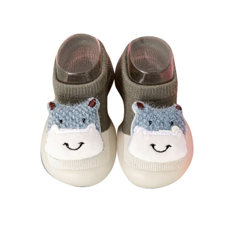 

TAIAOJING Boys Girls Animal Cartoon Socks Shoes Toddler Fleece WarmThe Floor Socks Non Slip Prewalker Shoes For 6-12 Months