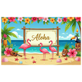thumbnail image 5 of Tropical Themed Aloha Banner with Flamingos Pineapples and Tiki Decors Hawaiian Party Backdrop Decorations for Luau Events Beach Gatherings and Tropical Photo Props, 5 of 8