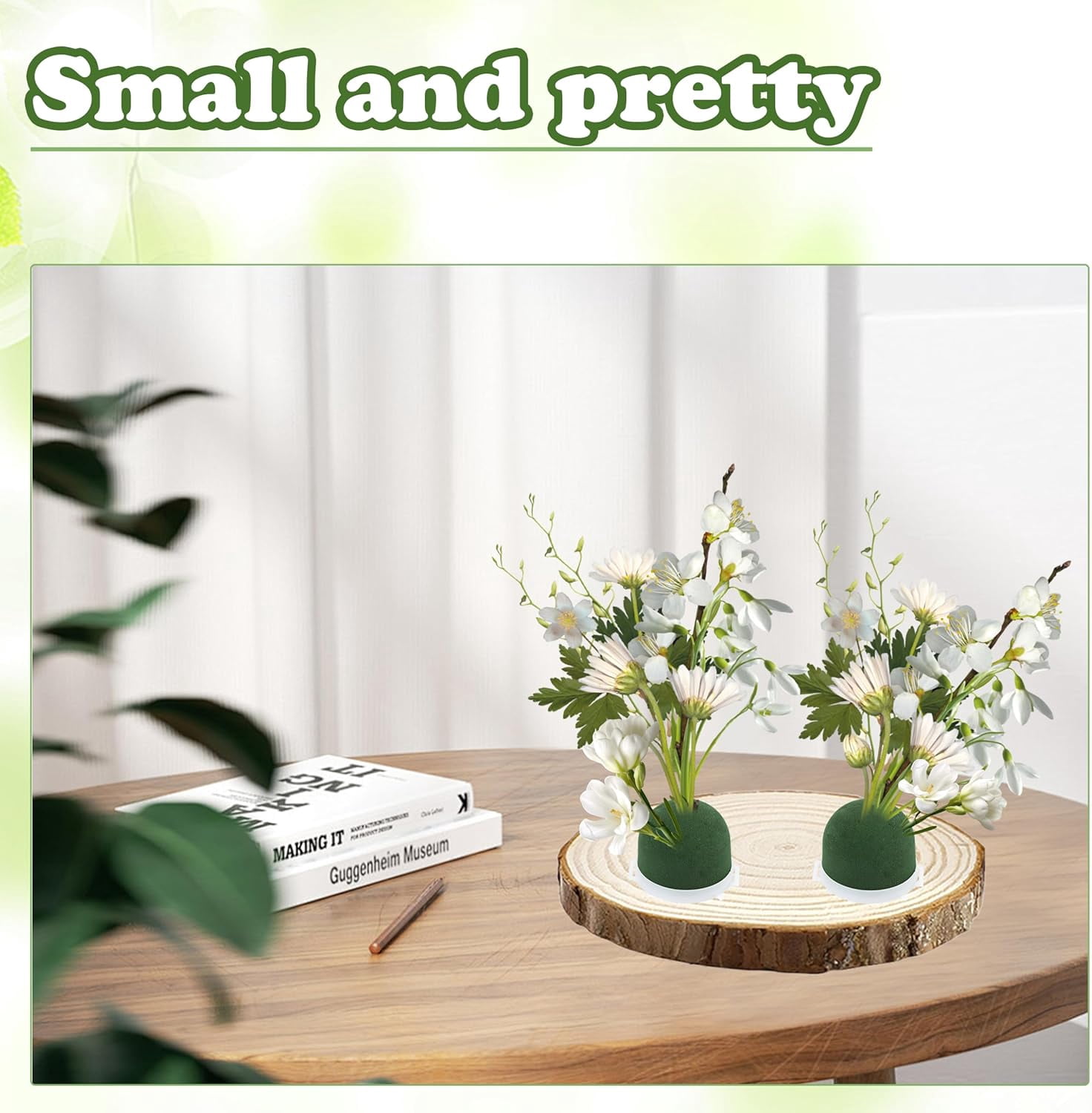 ABPETE 24 Pcs Mini Floral Foam Holders Set, Wet Green Foam for Fresh Flower Arrangements, Wedding, Wine Bottle Decor Supplies