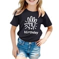 thumbnail image 4 of MIXUE Toddler Girls Tops & T-Shirts Birthday Letter Print Short Sleeve Crewneck Casual Fit Basic Tops Pullover Tee Shirts Sportwear,Black,3-4 Years, 4 of 4