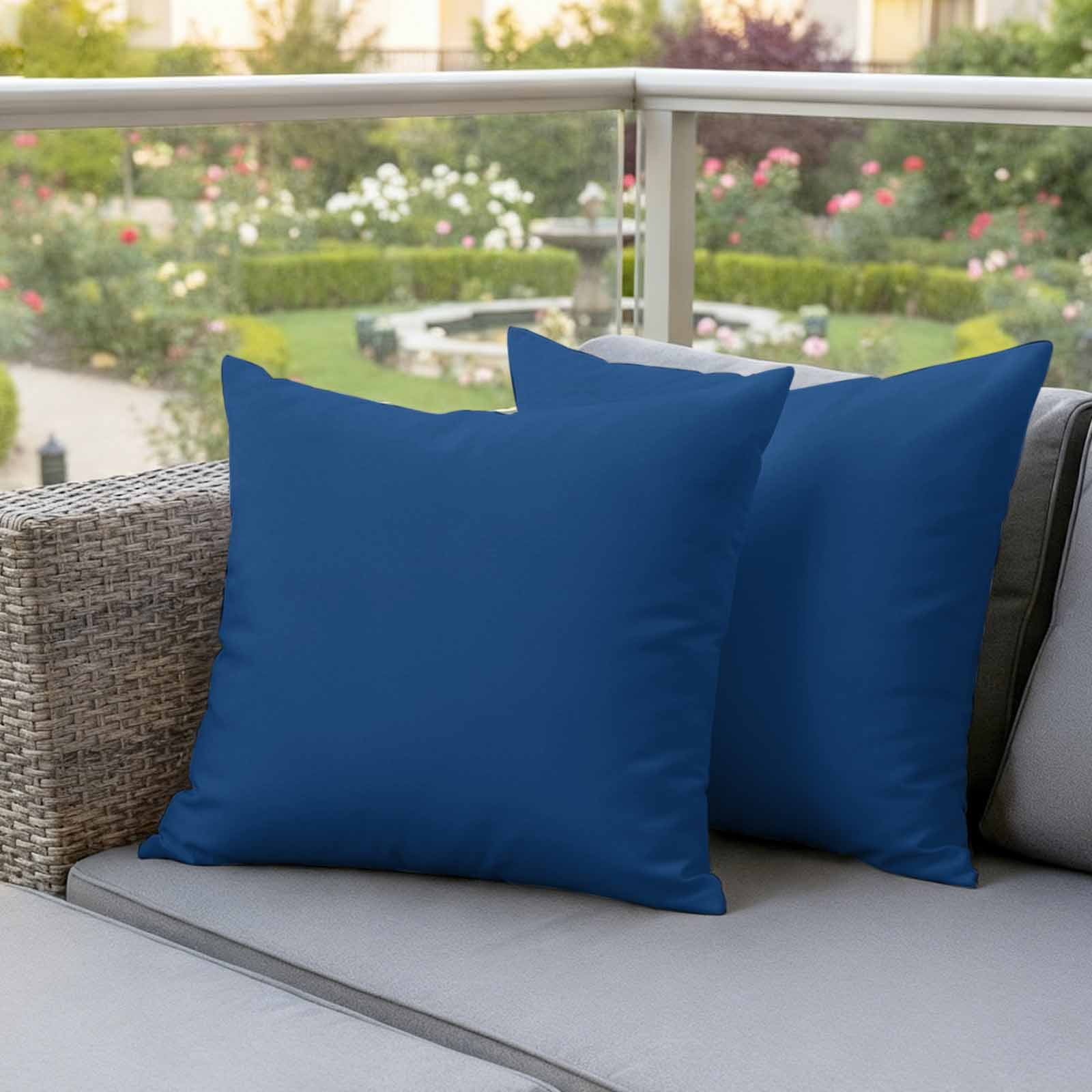 Outdoor Throw Pillow Covers 2 Pack 18x18in Solid Color Waterproof Decorative Cushion Covers Navy Blue Outdoor Pillowcase for Patio Garden Sofa Porch