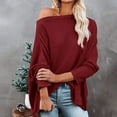 thumbnail image 2 of Besolor Womens Long Sleeve Shirt Trendy off Shoulder Oversized Knit Tunic Tops Casual Loose Soft Pullove Fall Blouses, 2 of 7