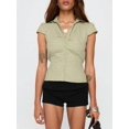 thumbnail image 6 of Women Y2K Lapel Cap‑Sleeve Crop Blouse, Ruched‑Front Tie‑Back Slim‑Fit Button‑Down Going‑Out Tops, 6 of 18