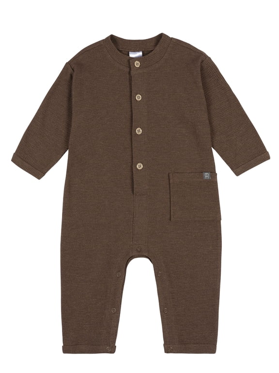 by Gerber Baby Boy Long Leg Hacci Romper, Sizes 0/3 Months - 24 Months