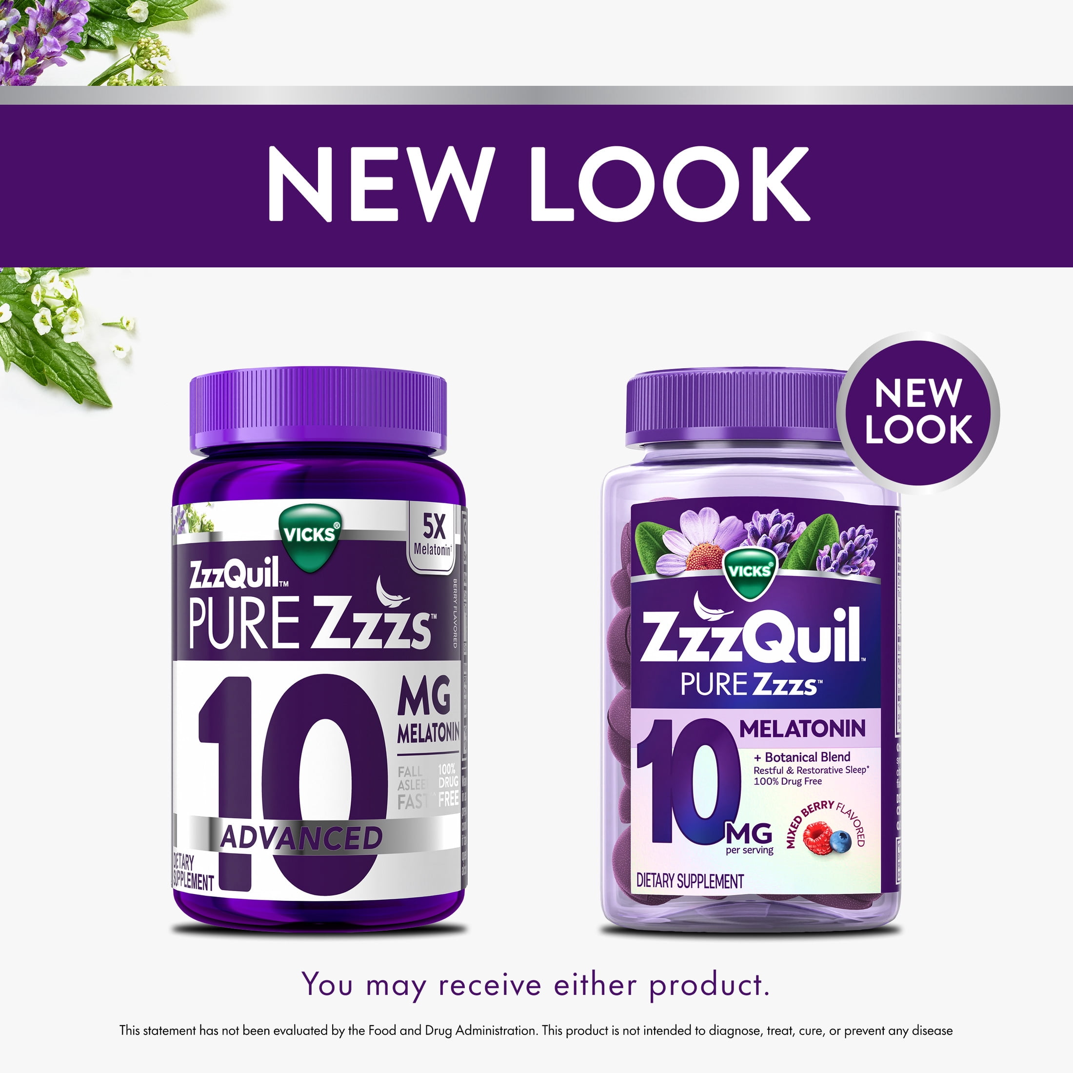 ZzzQuil PURE Zzzs Melatonin Advanced Sleep Aid Gummies, 10mg, Berry Flavored, 60 Count
