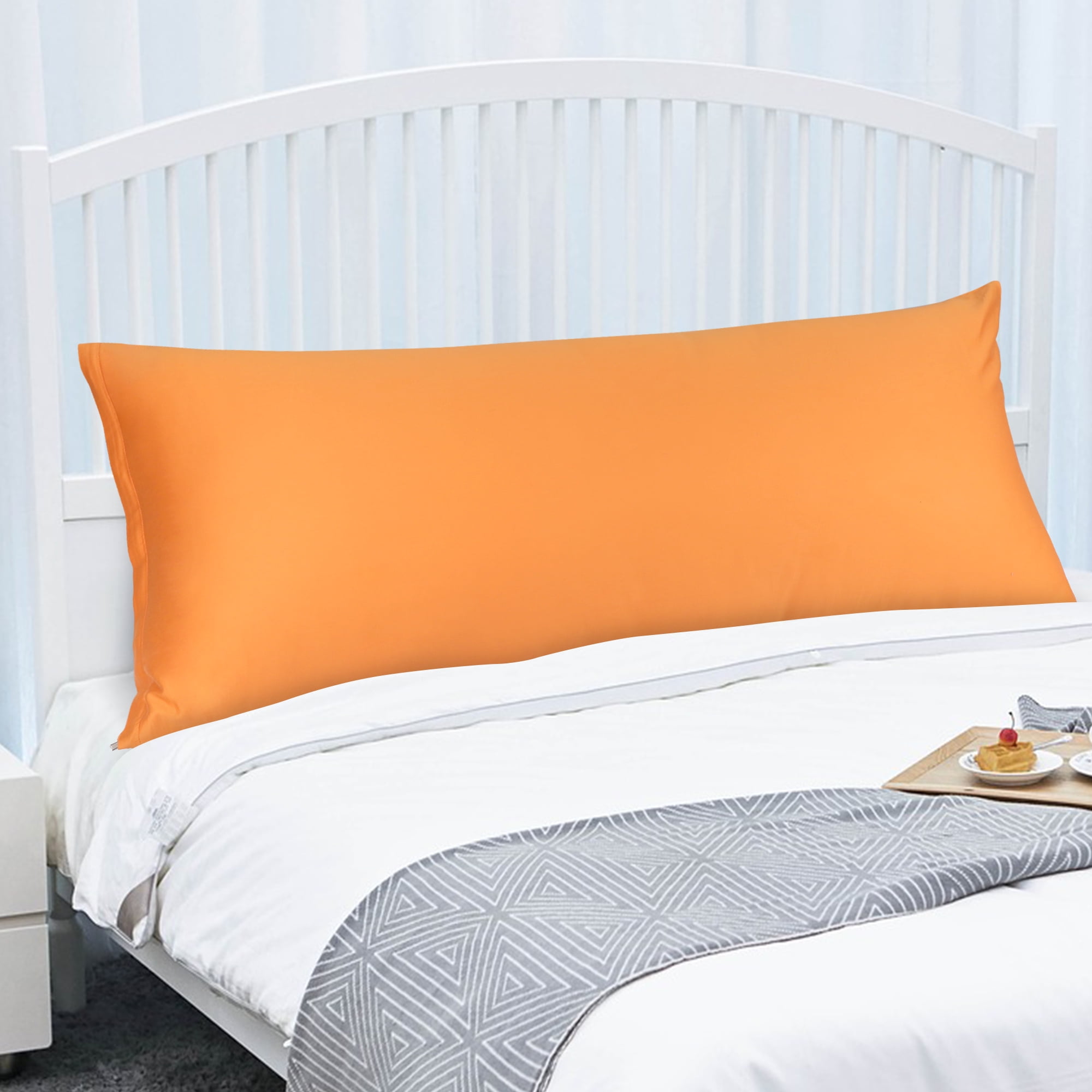 Unique Bargains Egyptian Cotton Zipper Long Body Pillow Cover Orange 20" x 60"