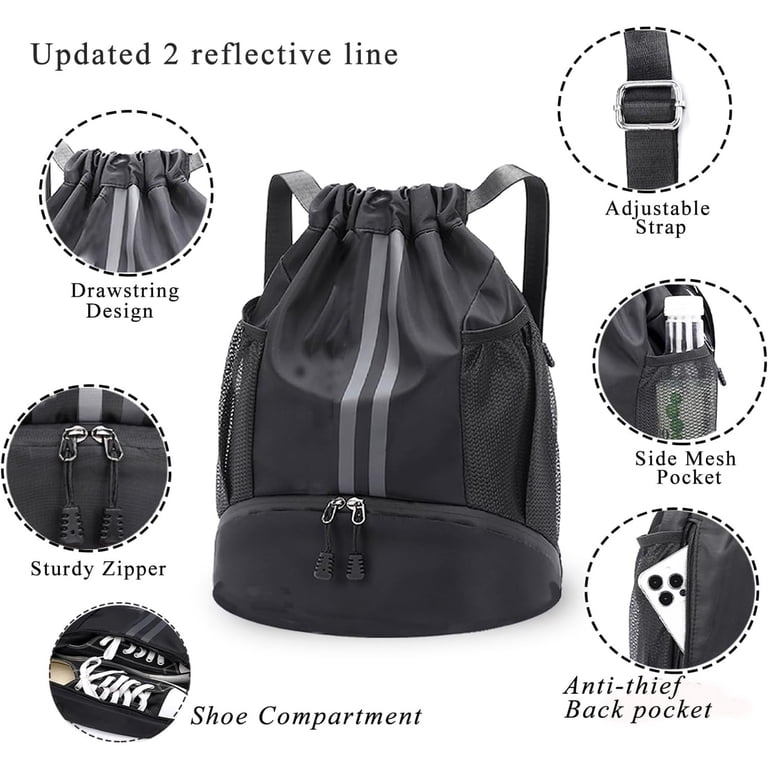 Nylon Drawstring Backpack Soccer Bag with Shoes Compartment Wet/Dry Pocket Drawstring-Backpack-Soccer-  main image 4