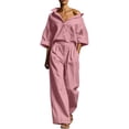 thumbnail image 3 of SAWOBUUN Two Piece Sets for Women Long Sleeve Button Down Shirt Wide Leg Pants Casual Tracksuit Lounge Sets, 3 of 8