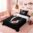 thumbnail image 3 of Erosebridal Black Pink Letter G Floral Bow Print Twin Sheet Sets, Monogram Style Bedding for Girls, 1 Flat Sheet, 1 Fitted Sheet and 1 Pillowcase, 3 of 6