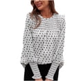 thumbnail image 1 of Blusa informal de gasa con lunares y manga farol con volantes y cuello redondo para mujer Fridja  ghj987+1533, 1 of 7