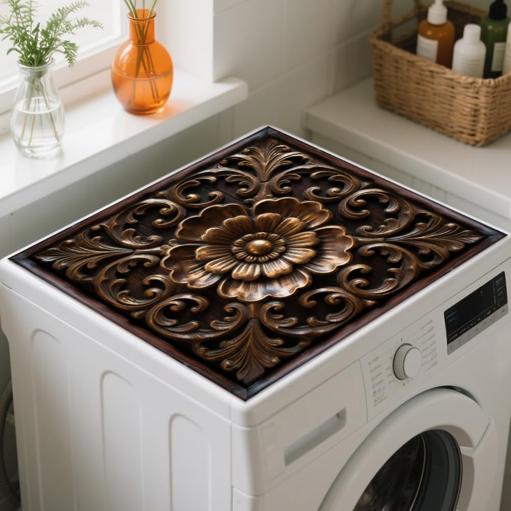 Lavender Mason Jar Laundry Room Washer Dryer Dust Cover Mat 23.6x23.6inch Papaver Washing Machine Top Protector Pad Retro Lavender