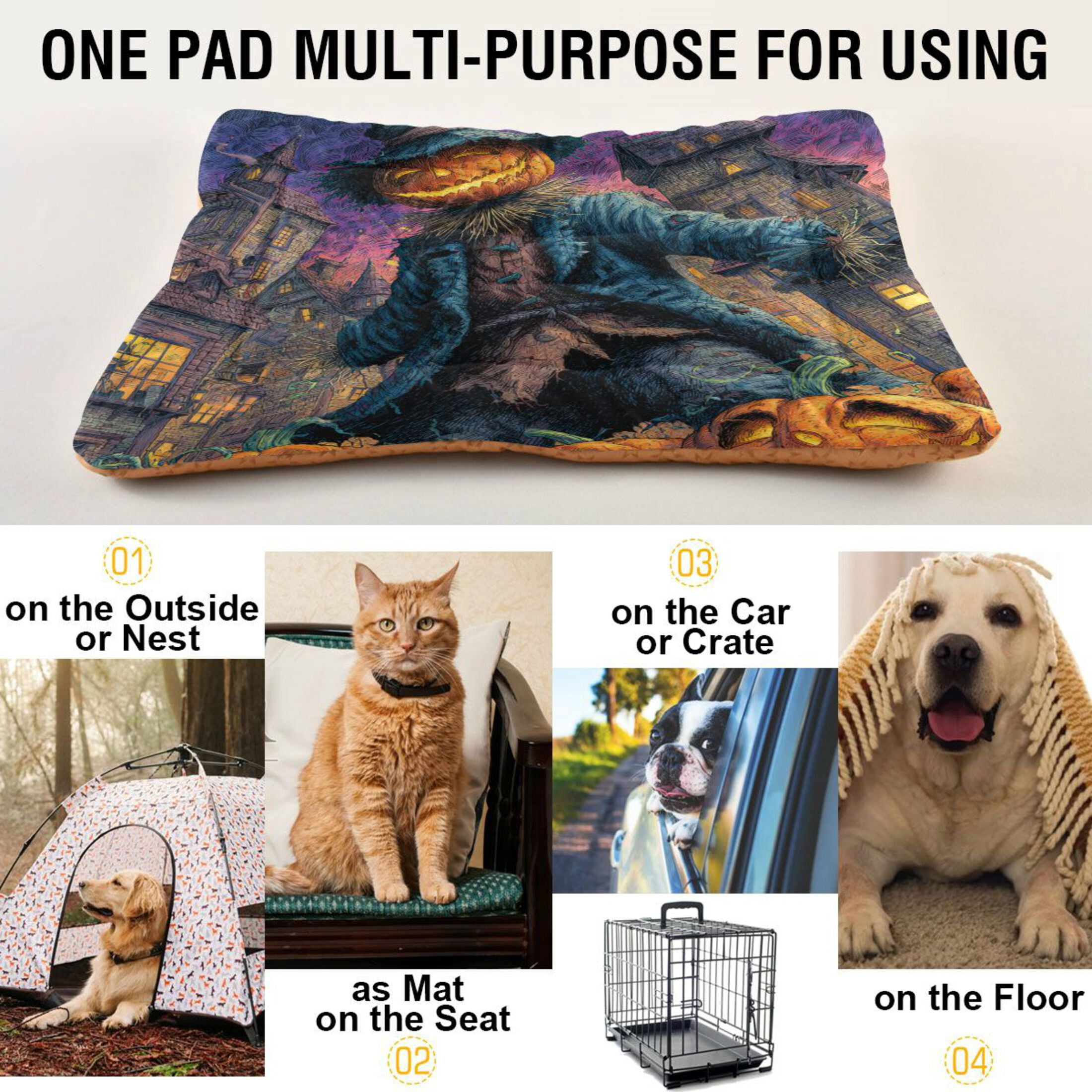 Qxltty Pumpkin Man Ped Pad Wear-resistant and Hard to Bite Through Sleeping Pad for Small Medium Large Dogs Winter Pet Bed 36×24in