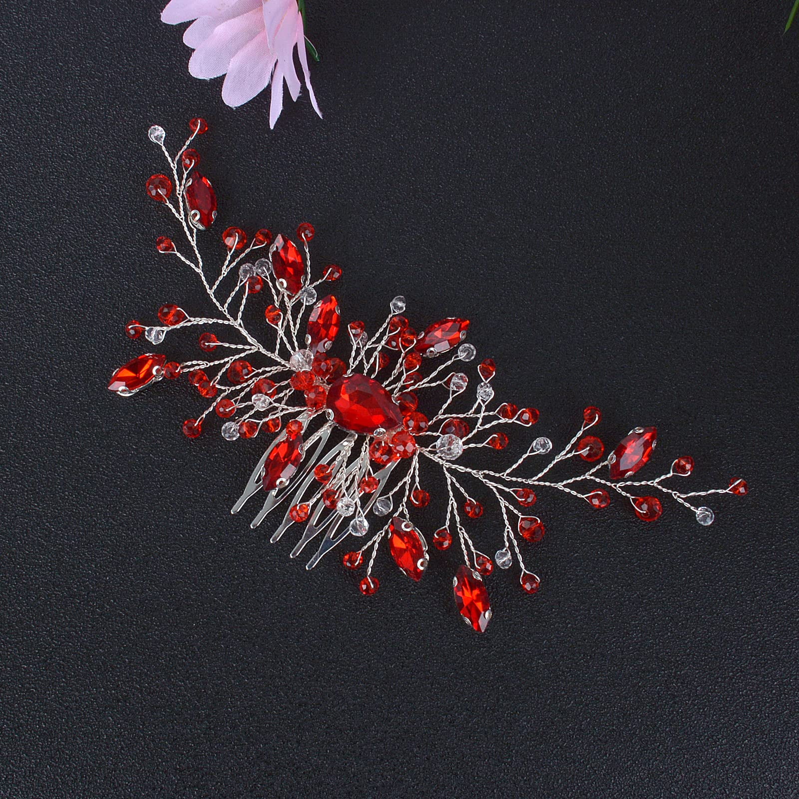 Wedding Hair Accessories, Beusoulover Romantic Red Bridal Hair Comb, Opal  Red Crystal Beaded Hair Vine Piece, Crystal Rhinestone Headpiece for  Festival, Prom, Party, Brides, Bridesmaid 