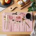 thumbnail image 2 of Pink Roses Romantic Placemats Set of 6 Watercolor Botanical Floral Place Mats Indoor Wipeable Table Mats Washable Cloth Dining Table Placemats for Kitchen Holiday Party Home Decor 13x19 Inch, 2 of 9