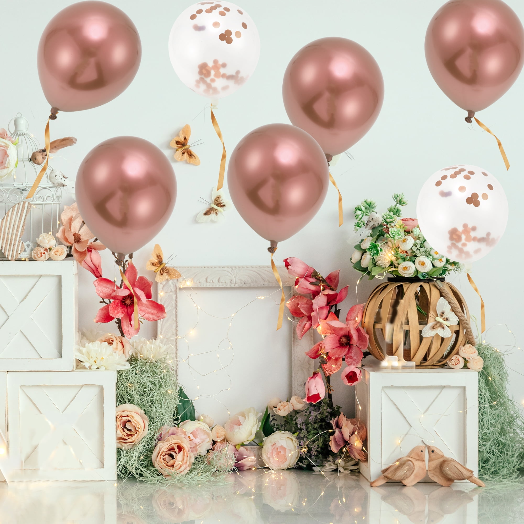 Unique Bargains 16Pcs Latex Party Wedding Graduation Anniversary Decoration Rose Gold Tone