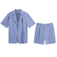 thumbnail image 6 of AZoiNM Men's Short Sleeve Shorts Suit Set Summer Two Button Notch Lapel Loose Fit, 6 of 18