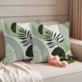 thumbnail image 2 of Boho Geometric Outdoor Waterproof Pillow Covers, Farmhouse Green Abstract Stripes Leaves Decorative Square Throw Pillowcase Sofa Cushion Sham for Patio/Couch/Chair, 16"x16" 2 Pack, 2 of 8