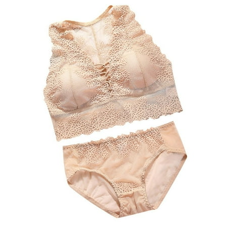 

JGGSPWM Lace Wireless Bra And Panty Set Women Sexy Briefs Underwear Lingerie Sleepwear Beige One Size