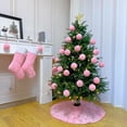thumbnail image 5 of Plush Christmas Tree Skirts, 30 inches Luxury Pink Faux Fur Xmas Tree Base Cover Mat with Silver Snowflakes Pattern for Xmas New Year Home Party Decorations, 5 of 7