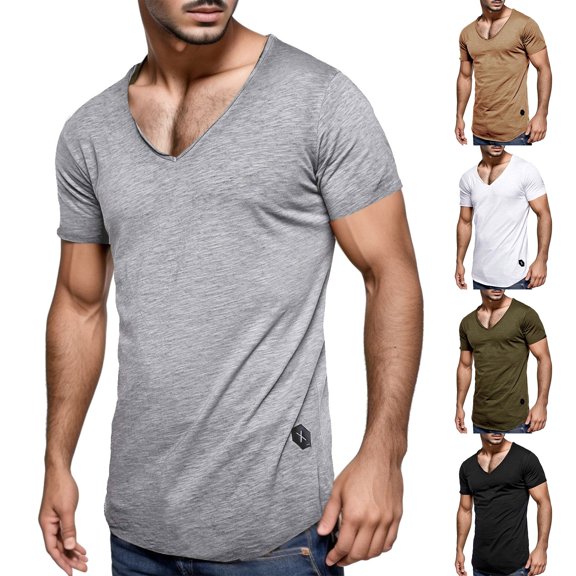 Men’s Muscle V Neck Shirts Casual Short Sleeve Gym Athletic T Shirt Fashion Tee Top Workout Bodybuilding Shirts