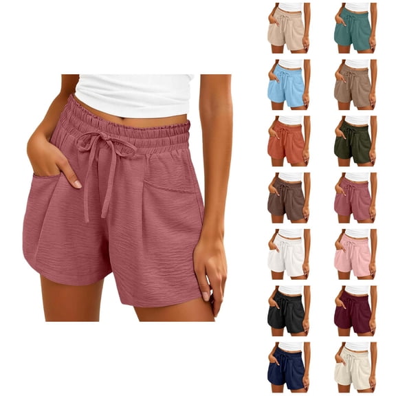 Beach Shorts for Women Summer Casual Lightweight Elastic High Waist Wide Leg Loose Fit Athletic Shorts with Pockets
