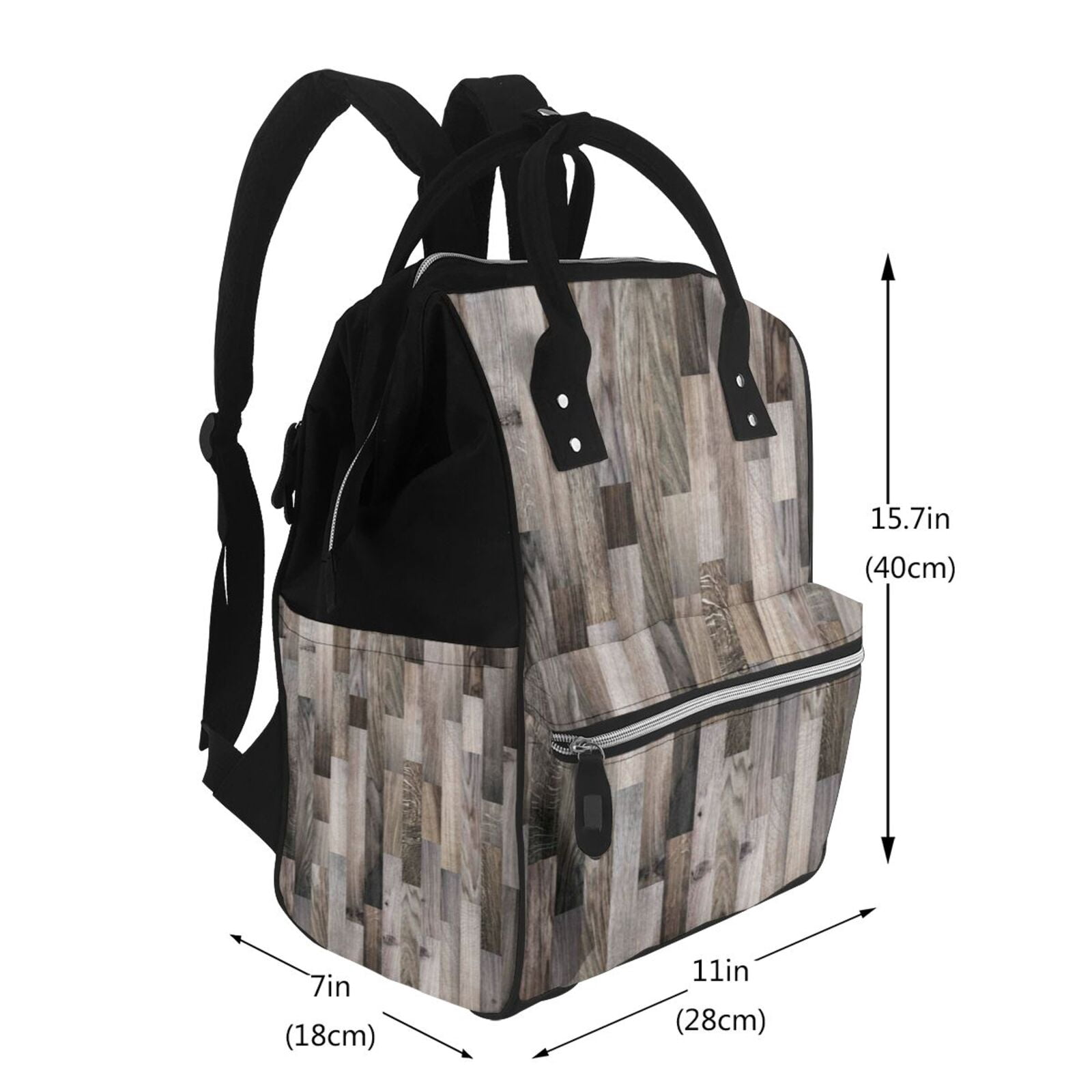 Ratiio Wooden Texture Mummy Backpack - Waterproof Twill Canvas, Large Capacity Diaper Bag with Multiple Pockets and Adjustable Straps