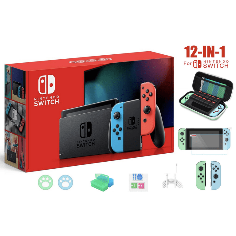 Newest Nintendo Switch 32GB Console with Neon Blue and Neon Red Joy-Con, 6.2" Touchscreen 1280x720 LCD Display, WiFi, Bluetooth 4.1 + Marxsol 12-in-1 Accessories Holiday Bundle - Walmart.com