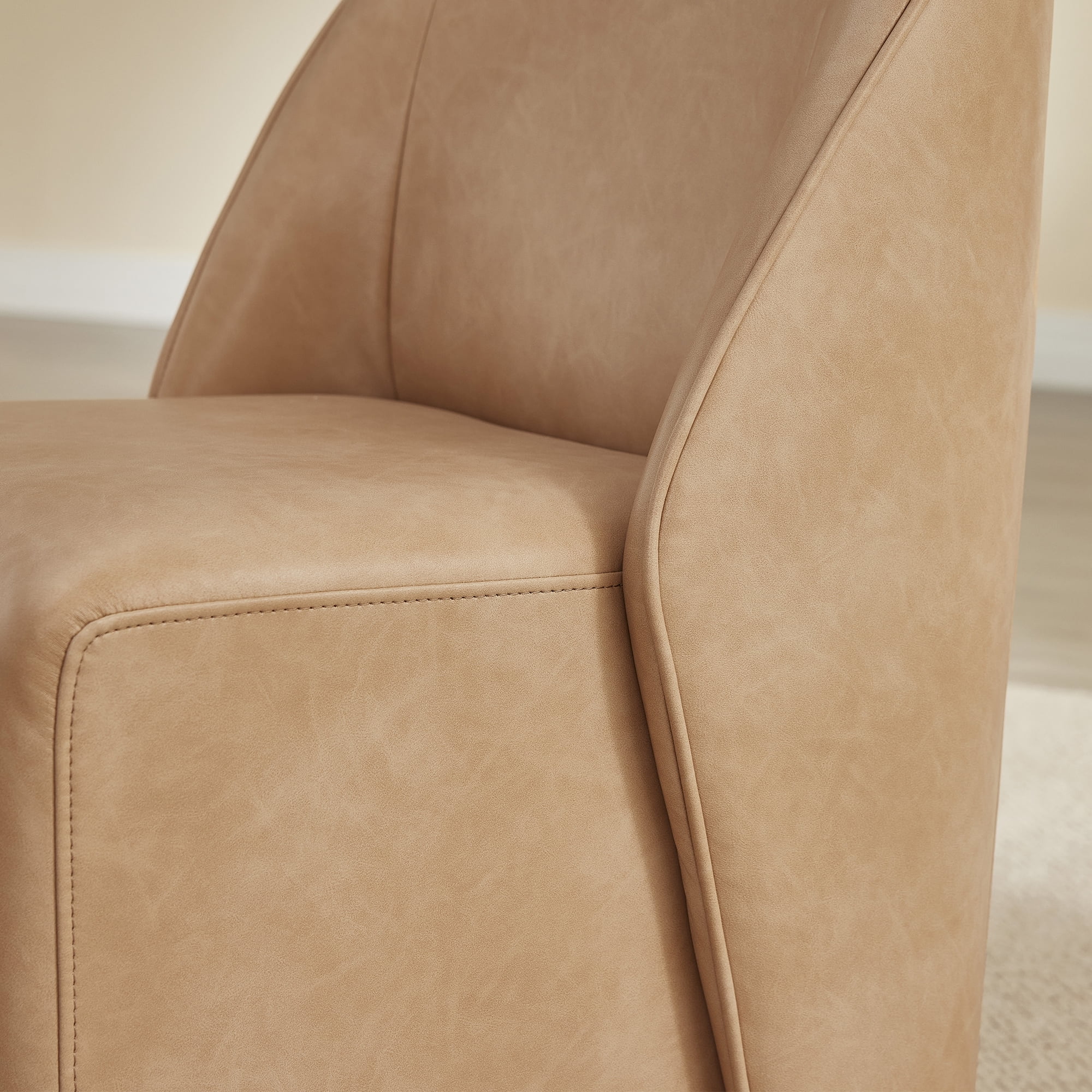 Spruce & Spring Rolling Upholstered Dining Chair with Smooth Hidden Casters Set of 2, Tan