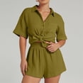 thumbnail image 3 of Short Sets for Women Short Sleeve Button Down Collared T Shirt and Shorts 2 Piece Matching Set Womens Lounge Set, 3 of 9