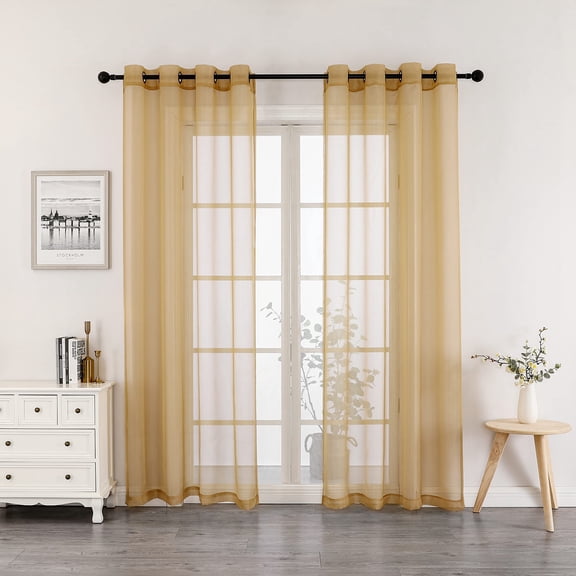 Regal Home Gold Solid Print Sheer Curtains, 52 x 63 in (2 Panels)