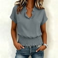 thumbnail image 4 of Women's V-Neck Short-Sleeve Waist-Cinching Casual Loose Summer Top, 4 of 8