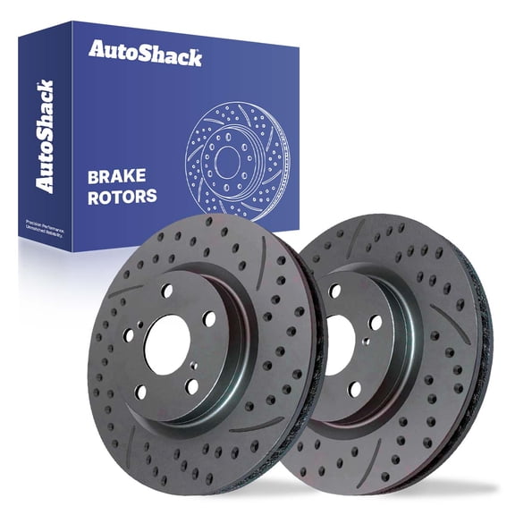 AutoShack Front Vented Drilled & Slotted Coated Brake Rotors Black Matte Finish 2-PC Set Replacement for 2018-2024 Toyota Camry 2019-2024 Toyota RAV4 2019-2025 Lexus ES350 BlackShield 12.01" (305 mm)