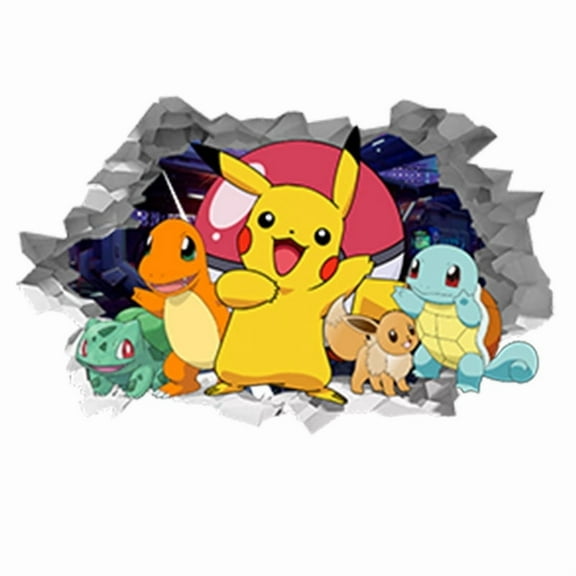 Pokemon wall stickers 3D wall stickers Children wall stickers Cartoon characters wall stickers Cartoon background wall decoration Birthday gift Children bedroom decoration 60*40CM