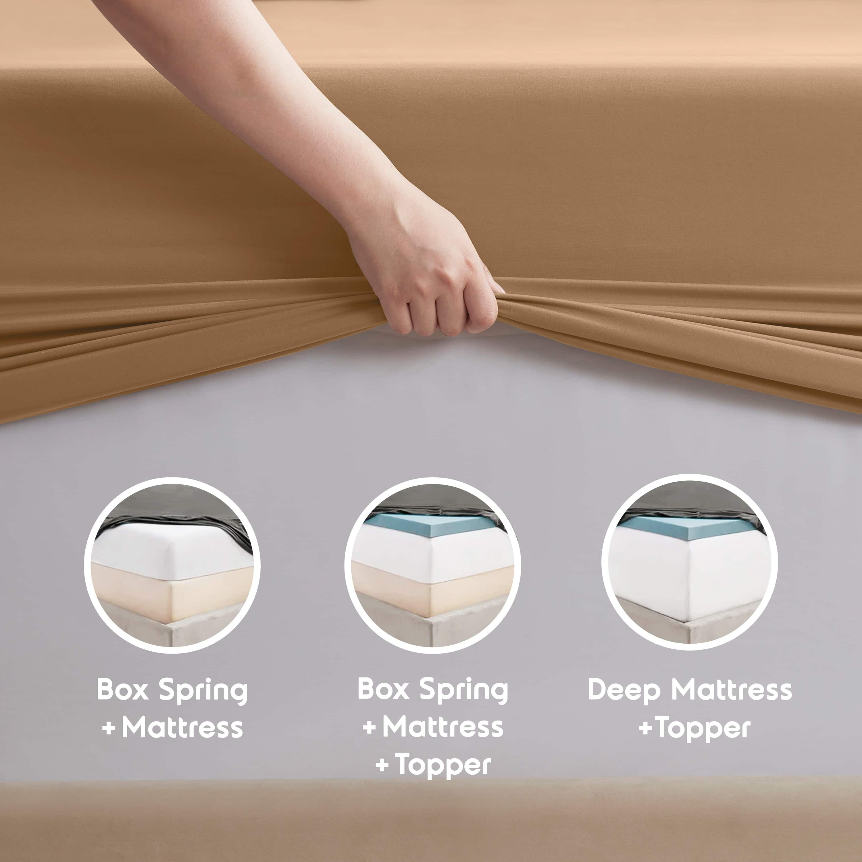 Lammaloe King Sheets Set, Hotel Style Deep Pocket 4 Piece Bed Sheets, Luxury Soft Microfiber Sheet Sets, Mocha Light Brown
