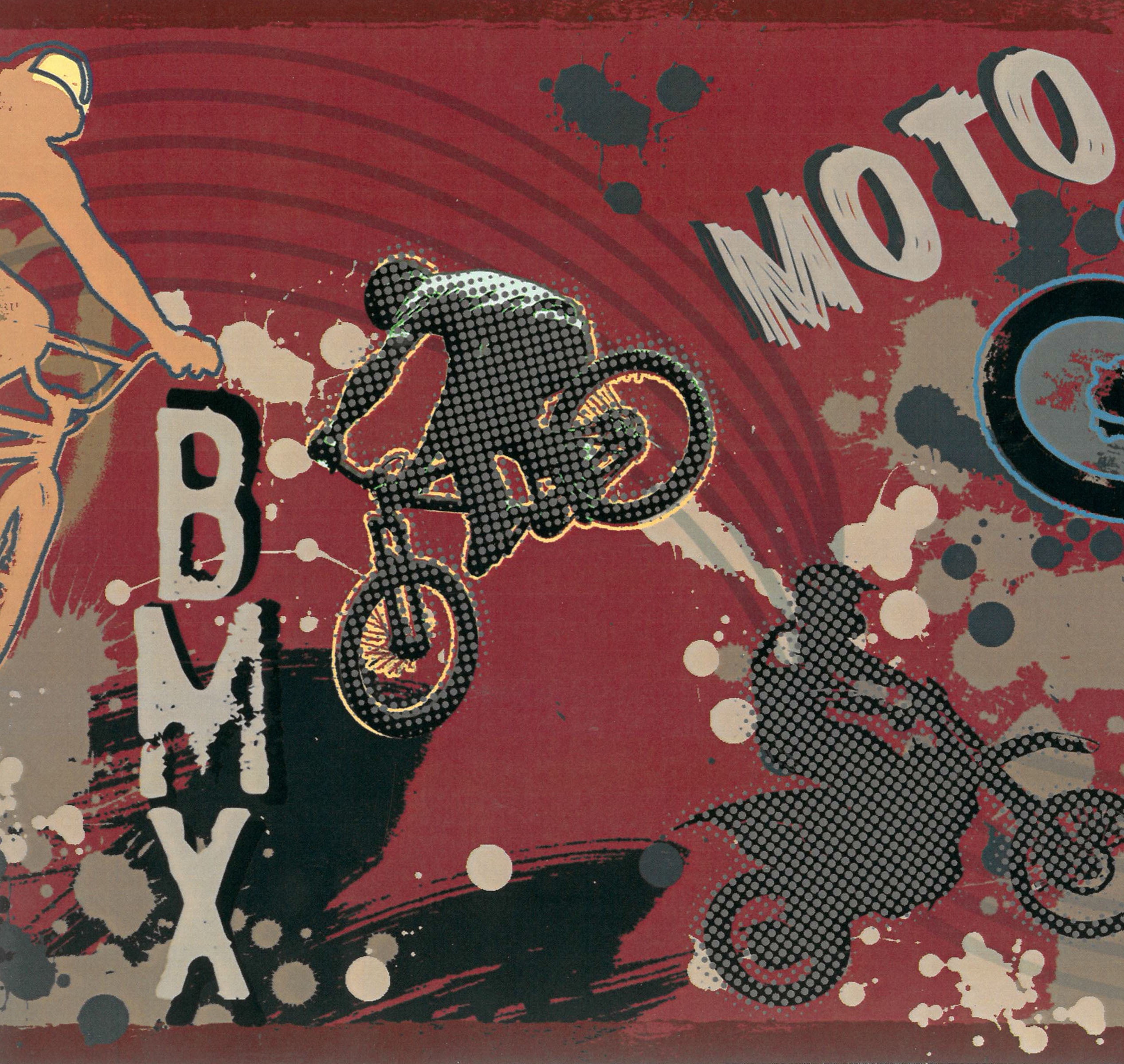Prepasted Wallpaper Border Sports Orange Black Scarlet Red Motorcycles Extreme Sport Wall Border Retro Design 15 Ft X 8 In 4 57m X 20 32cm Walmart Com Walmart Com