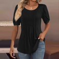 thumbnail image 2 of IYYVV Womens Puff Short Sleeve Tunic Tops Pleated Crew Neck Blouses Dressy Casual Loose Fit Spring And Summer T Shirts Black 3XL, 2 of 6