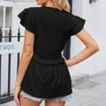 thumbnail image 4 of SELONE Peplum Tops for Women Dressy Short Sleeve Tops Blouses Regular Fit T Shirts Petal Sleeve Pullover Tees Tops Solid T-Shirts V Neck Tops Blouses Hollow Lace Trim T Shirts Breathable Black L, 4 of 6