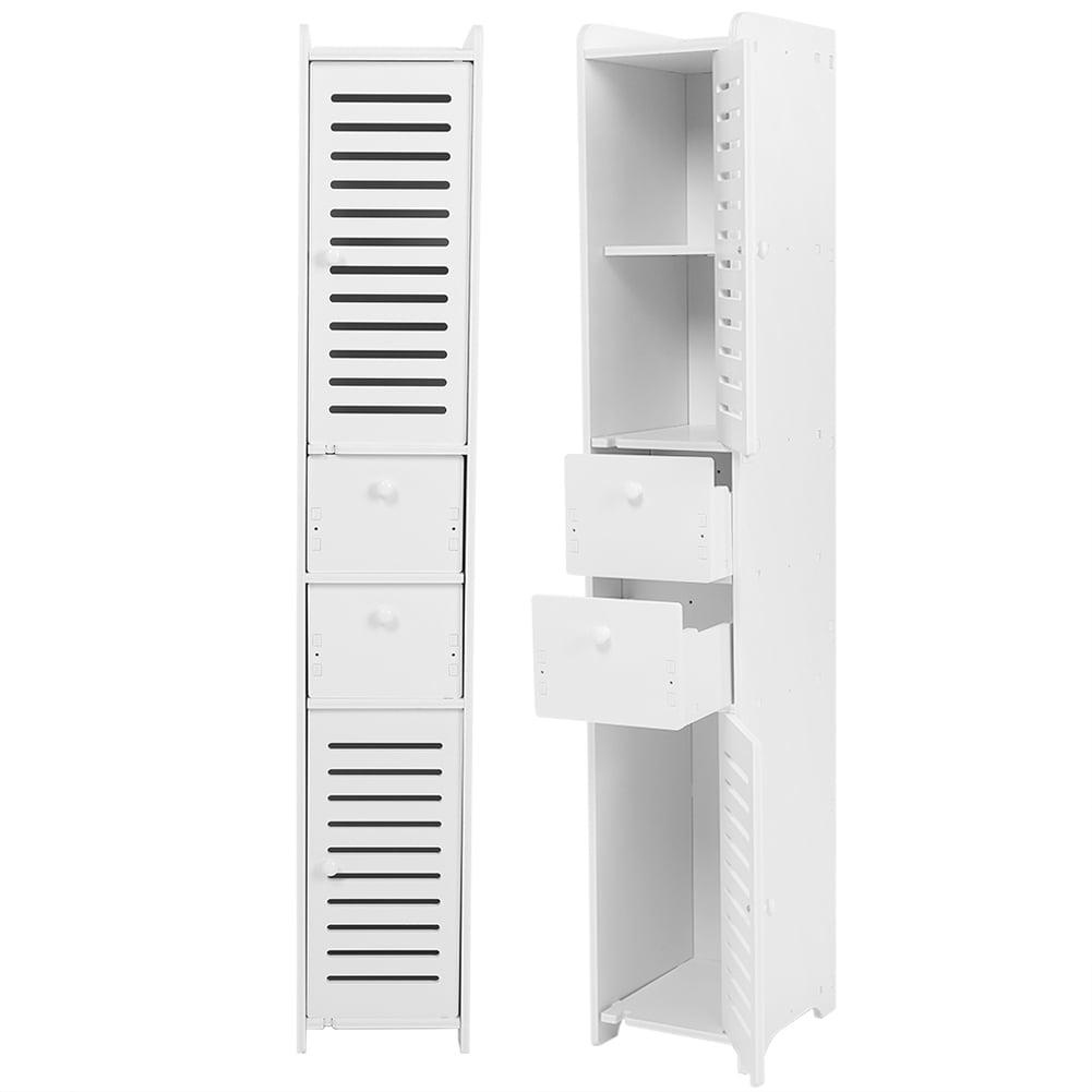Bathroom Storage Corner Floor Cabinet with Doors and Drawers,Thin Toilet Vanity Cabinet,Narrow Bath Sink Organizer,Towel Storage Shelf for Paper Holder,White