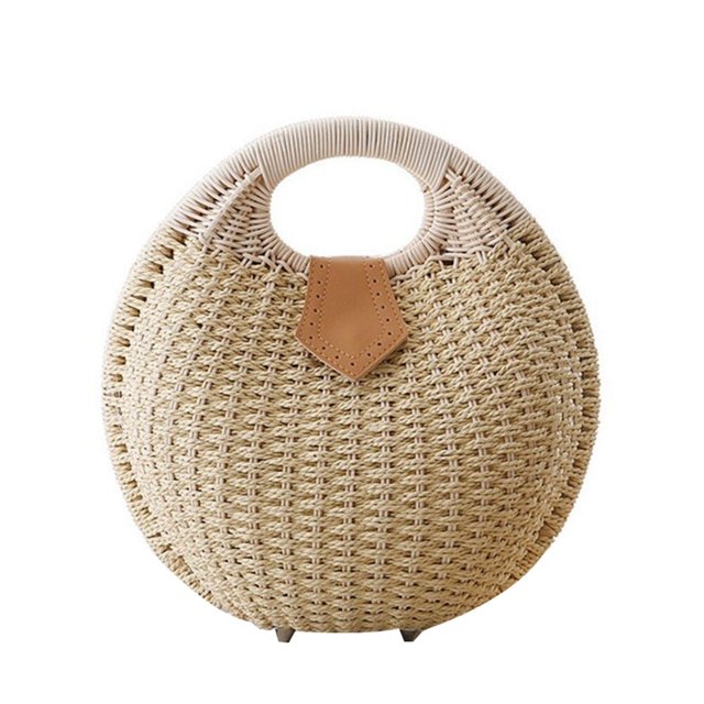 Bolso de ratán con forma de concha de paja, moderno y elegante, para mujer (beige)