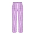 thumbnail image 4 of Wutalume Women's Checkered Straight Leg Pants - Elastic Waist Casual Trousers, Loose Fit Plaid Pattern for Daily Wear,Purple M, 4 of 6