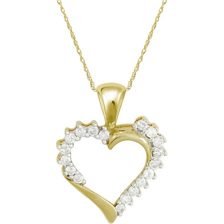 1/4 Carat T.W. Diamond 10kt Yellow Gold Shadow Heart Pendant, 18