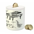 thumbnail image 3 of Jazz Music Piggy Bank, Illustration of Musical Instruments Sketch Style Art Trumpet Piano Guitar, Ceramic Coin Bank Money Box for Cash Saving, 3.6" X 3.2", Beige Black, by Ambesonne, 3 of 4