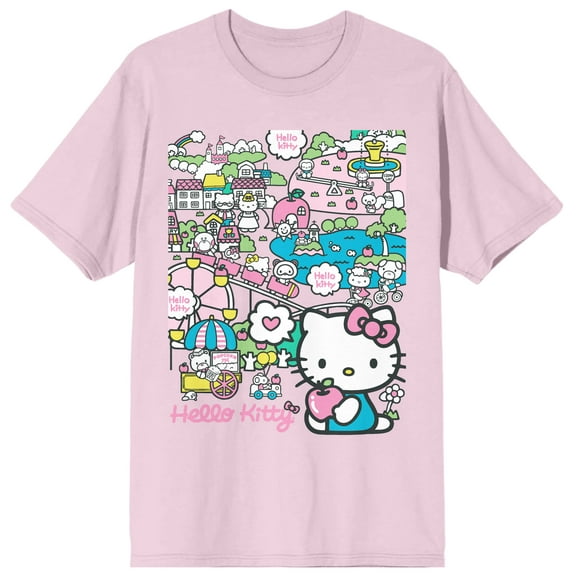 Hello Kitty Bustling City Women's Cradle Pink Crew Neck Short Sleeve T-shirt-Medium